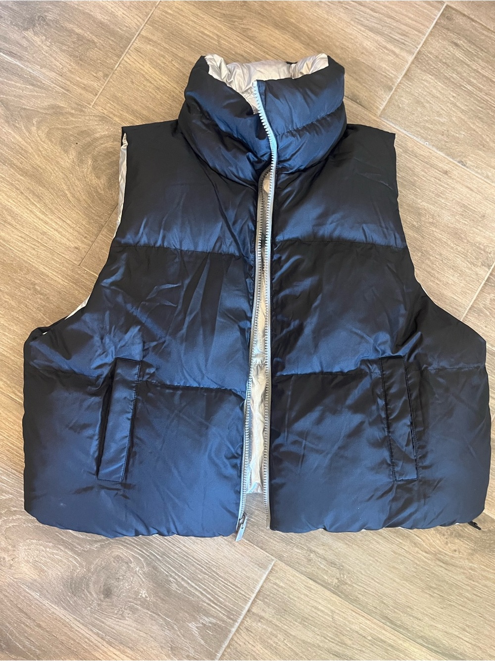 all in motion Reversible Puffer Vest in Black with silver Lining